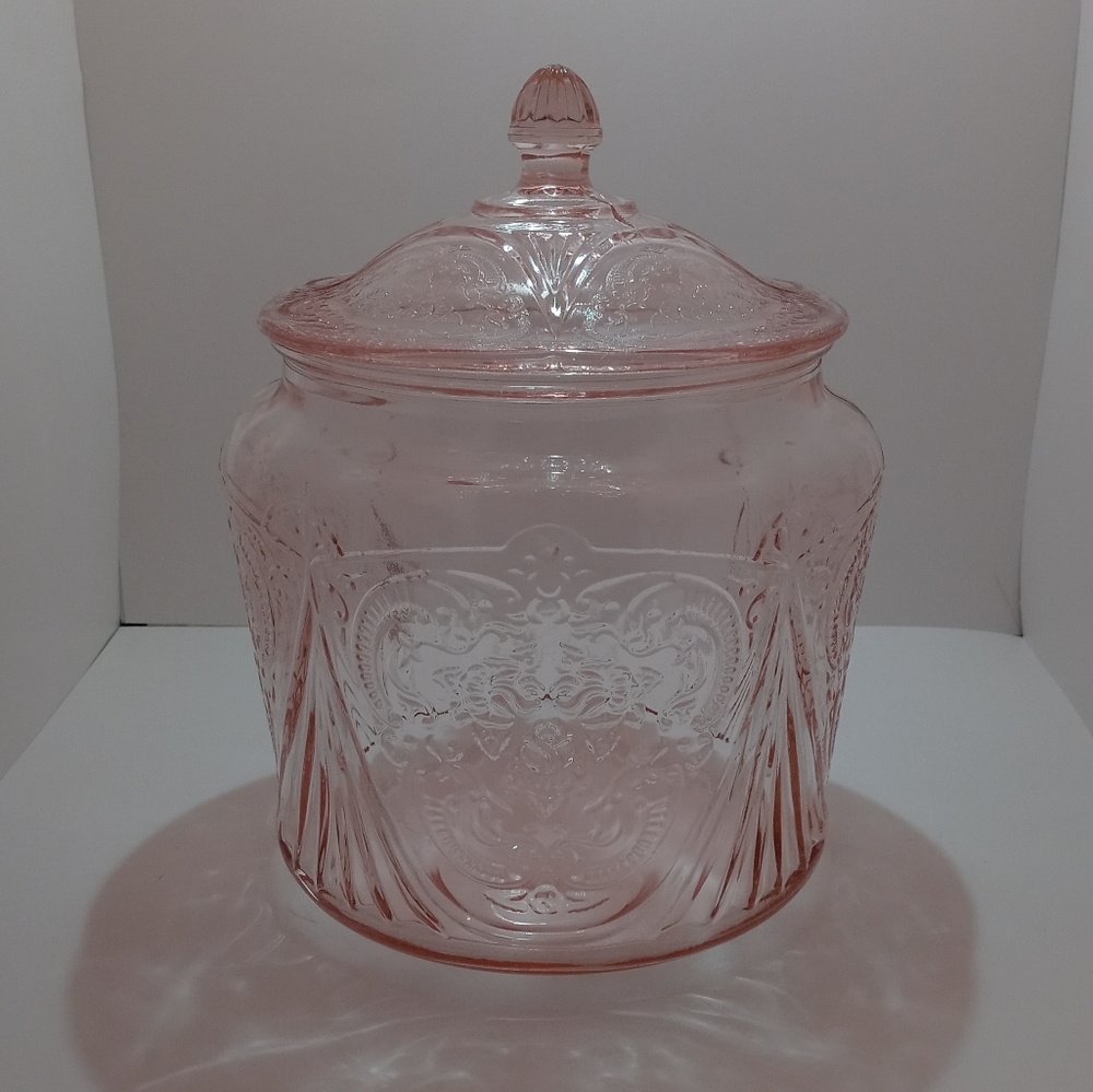 Vintage Pink Royal Lace Depression Glass Cookie Jar by Hazel Atlas Glass Company